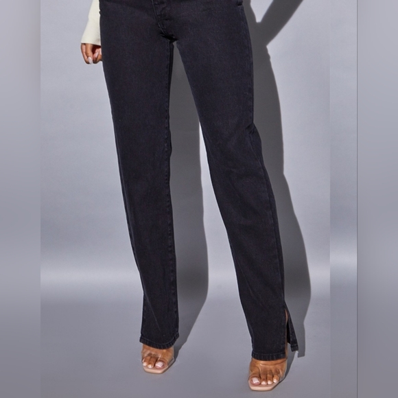 New WASHED BLACK BASIC SPLIT HEM JEANS women's size 4 - Picture 2 of 15